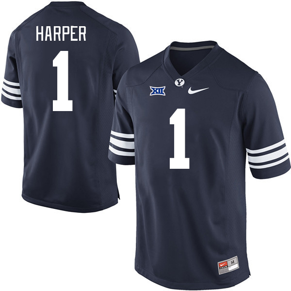 BYU Cougars #1 Micah Harper Big 12 Conference College Football Jerseys Stitched Sale-Navy